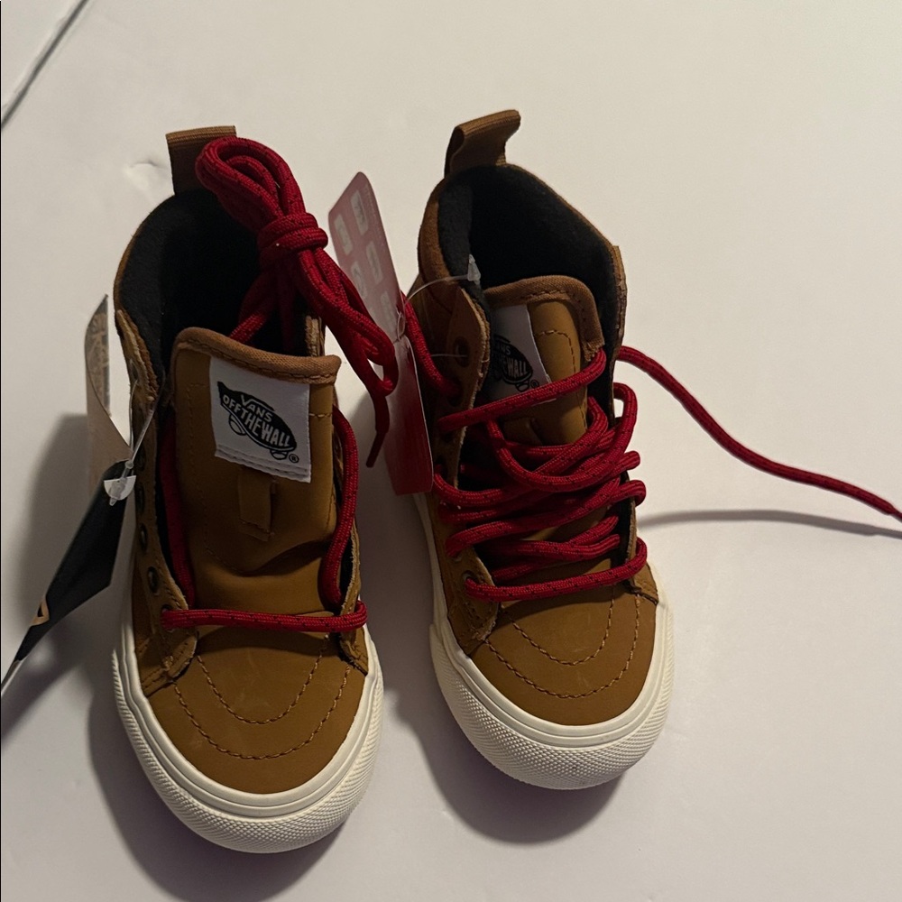 Vans Kids Brown High-Top Sneakers with Red Laces